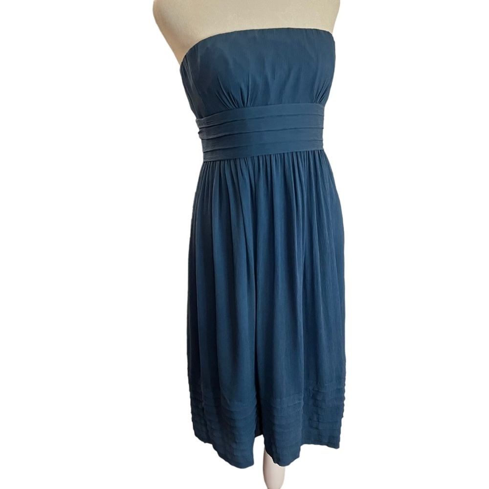 J Crew Strapless Deep Turquoise Silk Crepe Dress Sz 6